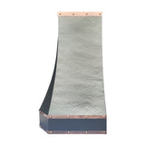 custom hammered copper tapered range hood with copper riveted trim, side view