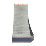 custom hammered copper tapered range hood with copper riveted trim, side view