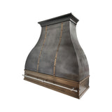 elegant zinc vent hood with copper accents