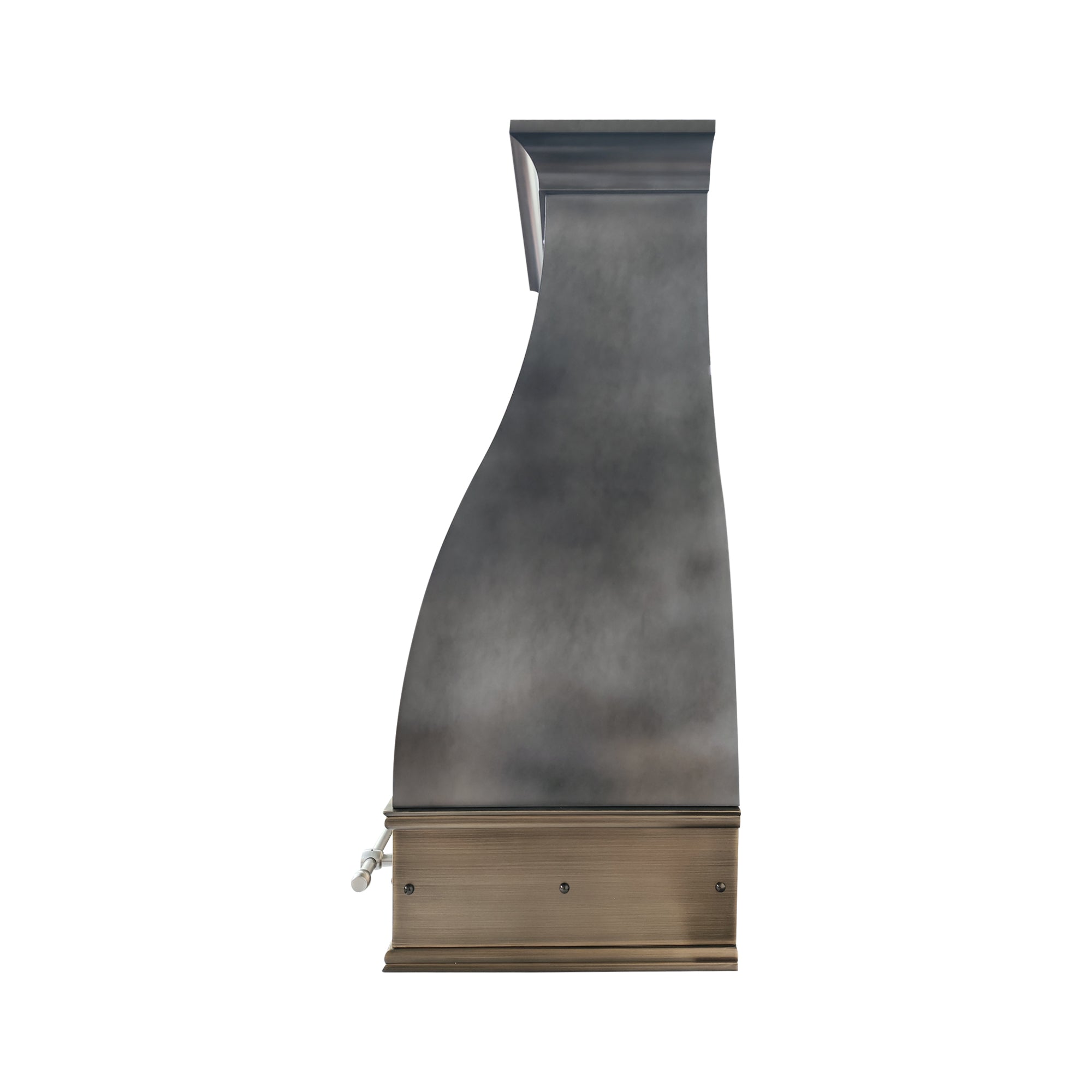 elegant curved zinc range hood side view