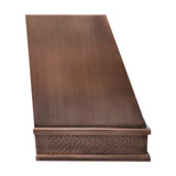 medium copper vent hood with geometric design and hammered texture,brushed hood body and hammered apron side view