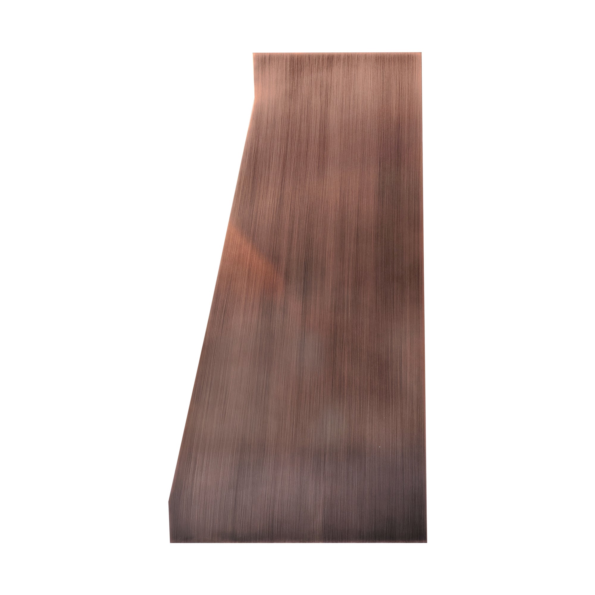sleek geometric line medium copper range hood with brushed finish