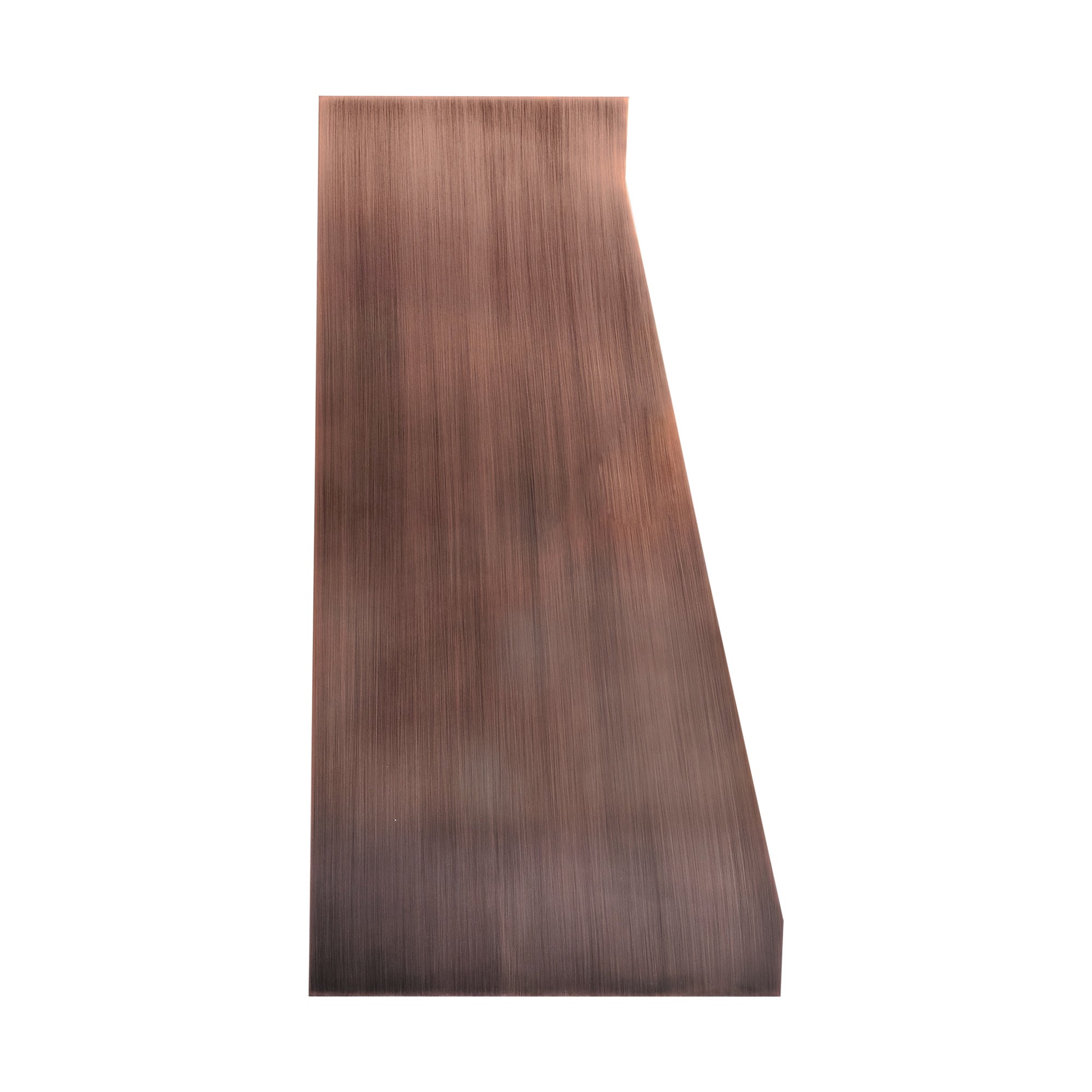 sleek geometric line medium copper range hood with brushed finish