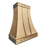polished square rivets decorated brushed brass vent hood with optional pot rail