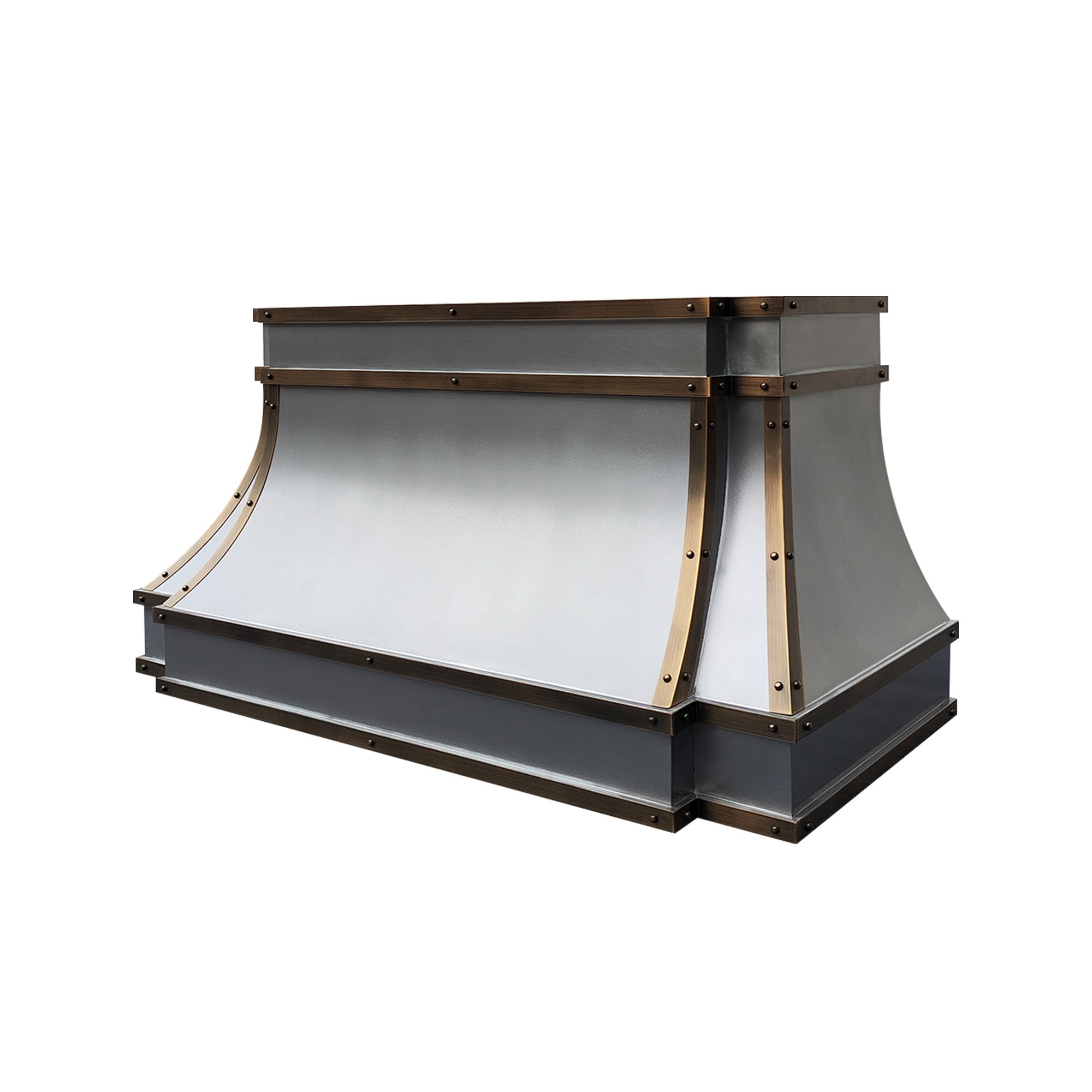 prime stainless steel range hood with brass straps