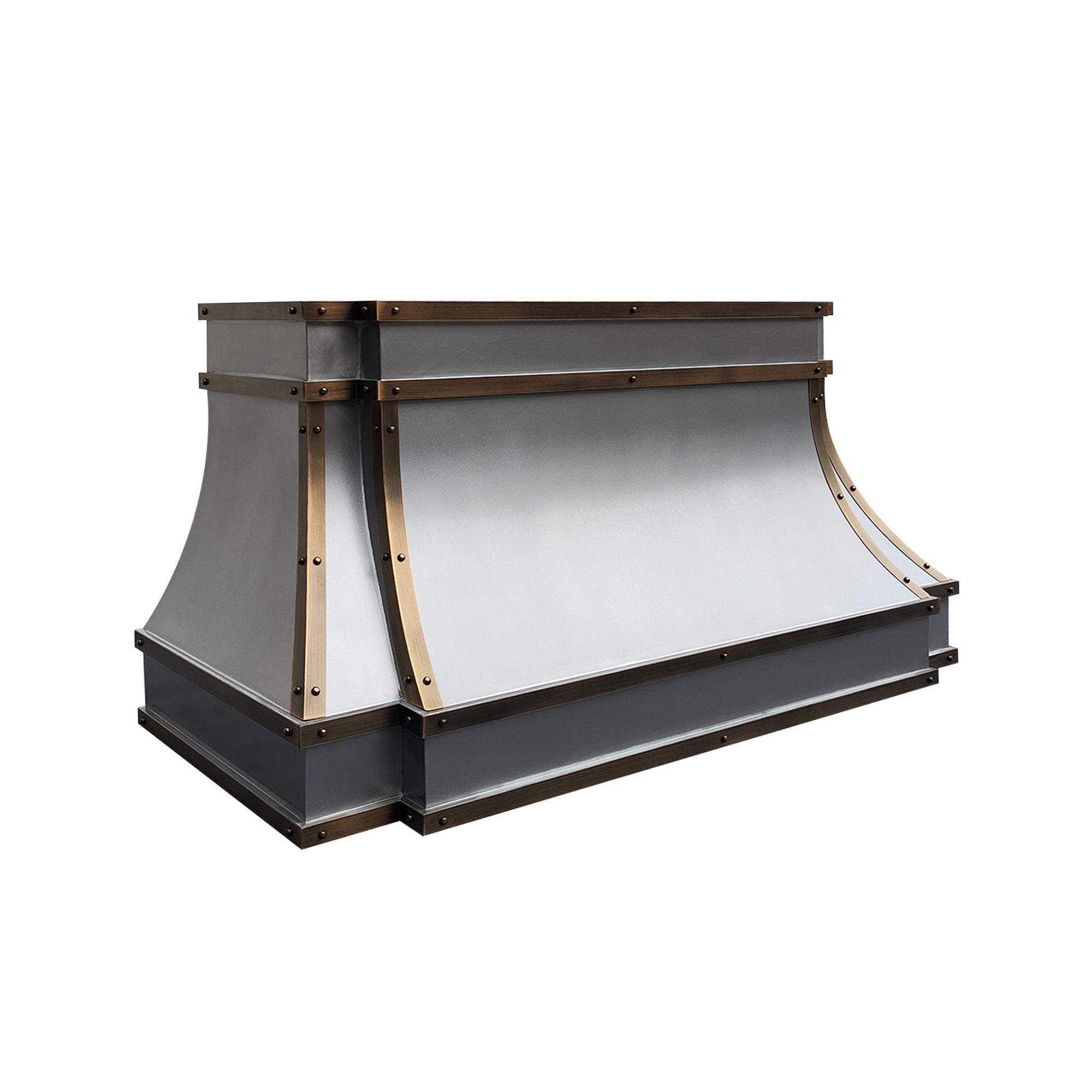 double layered stainless steel vent hood with brass straps