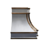 prime stainless steel range hood with brass straps side view