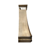 luxury handcrafted vintage brass kitchen vent hood with riveted accents, tapered silhouette