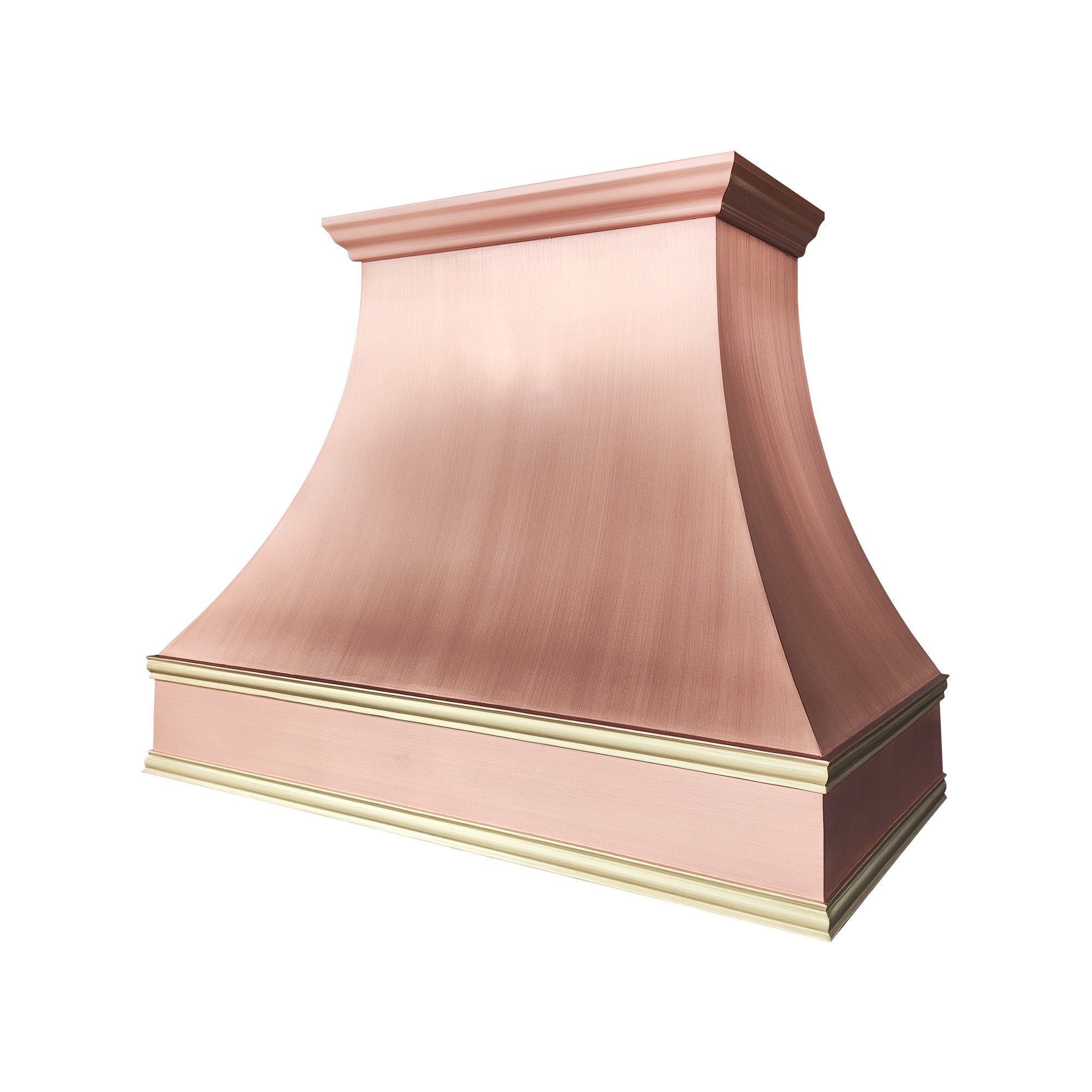penny brushed copper range hood with refine curve design side view