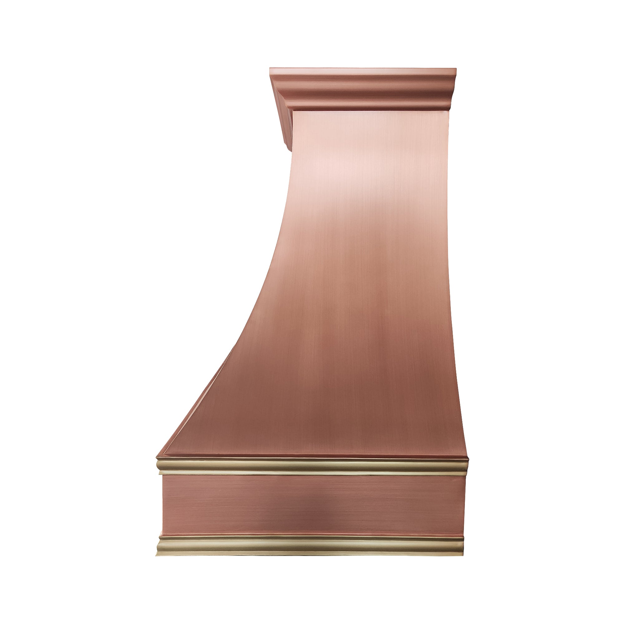 refine curved penny copper range hood side view