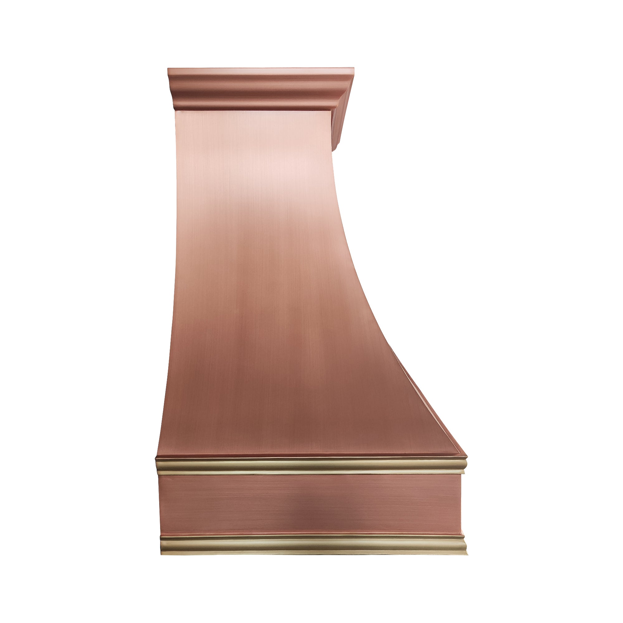refine curved penny copper range hood side view