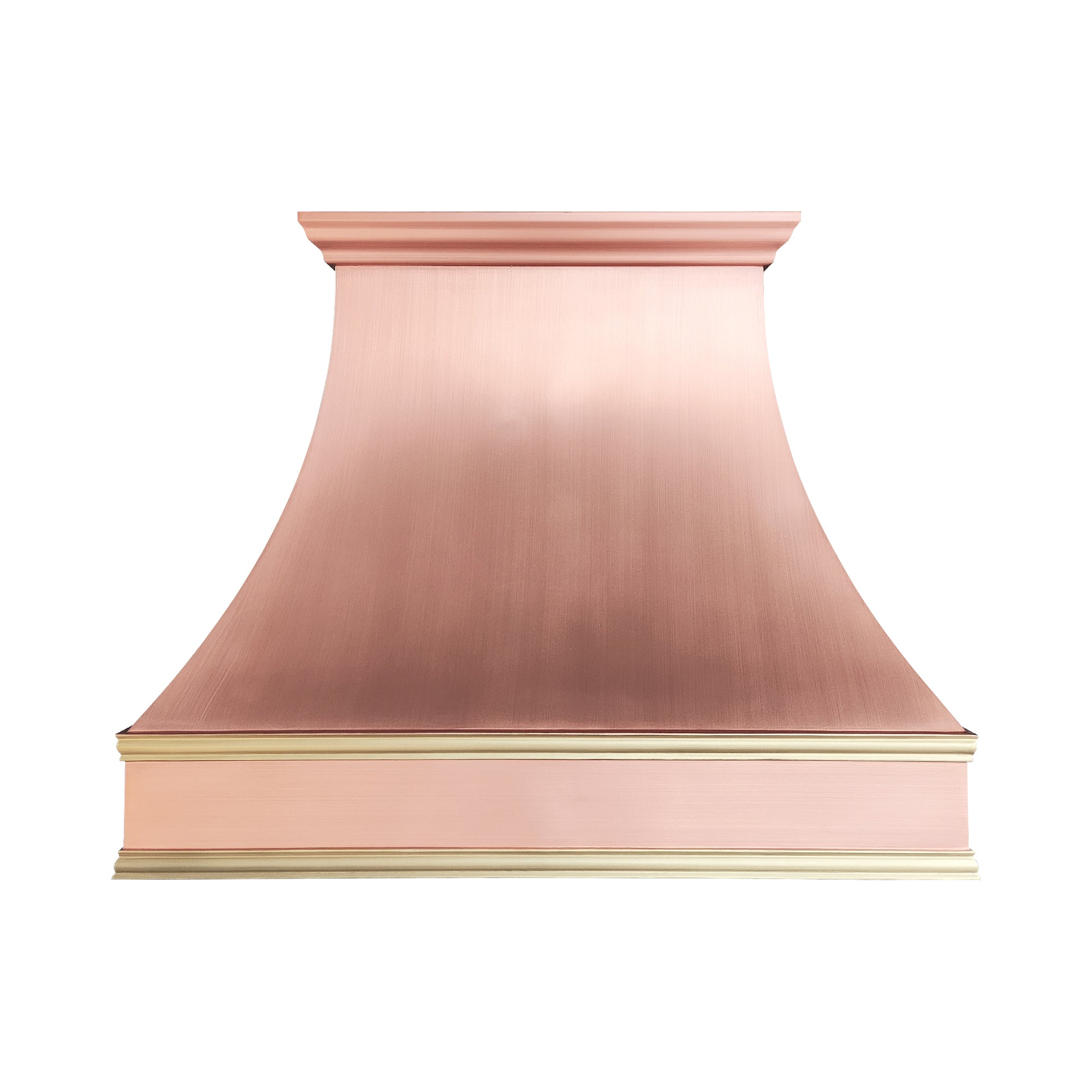 penny copper range hood with brass trims front view