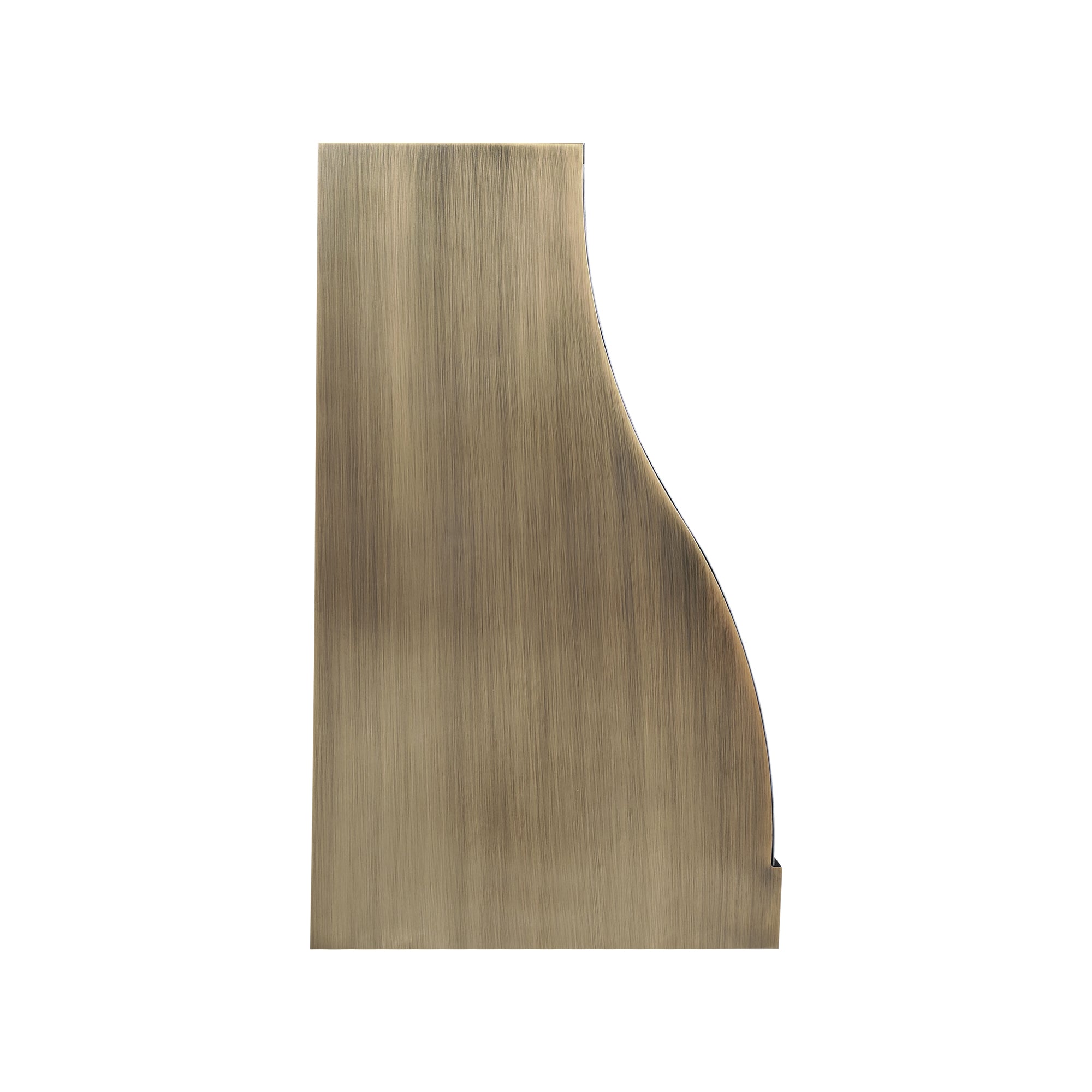 brushed brass kitchen hood with sleek and symmetric flow side view