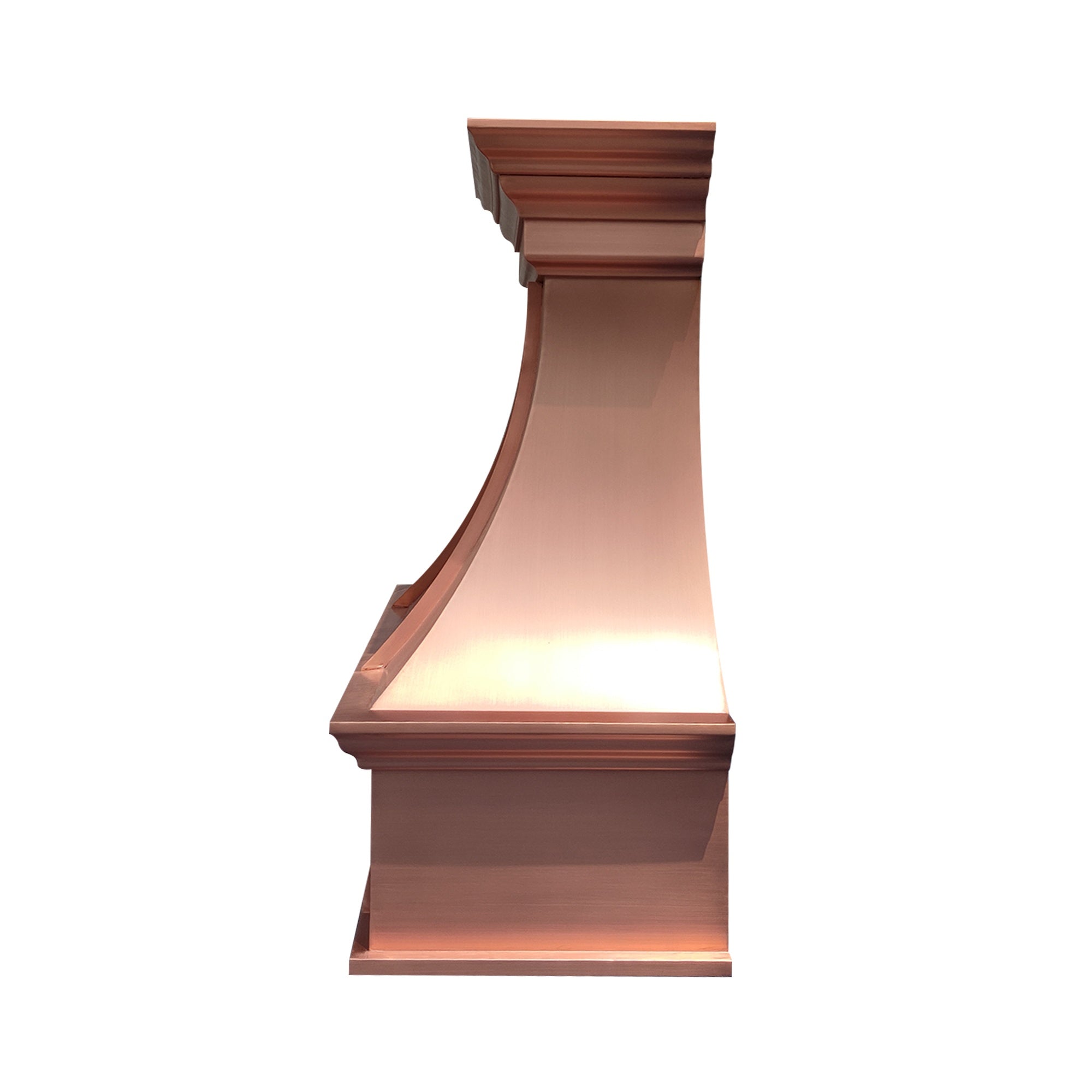  curved custom copper kitchen hood side view