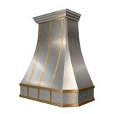 stainless steel range hood with brass straps