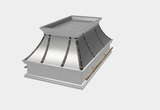 classic curved stainless steel range hood with black straps