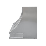 sleek minimalist stainless steel vent hood with polished straps side view