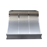sleek minimalist stainless steel vent hood with polished straps front view