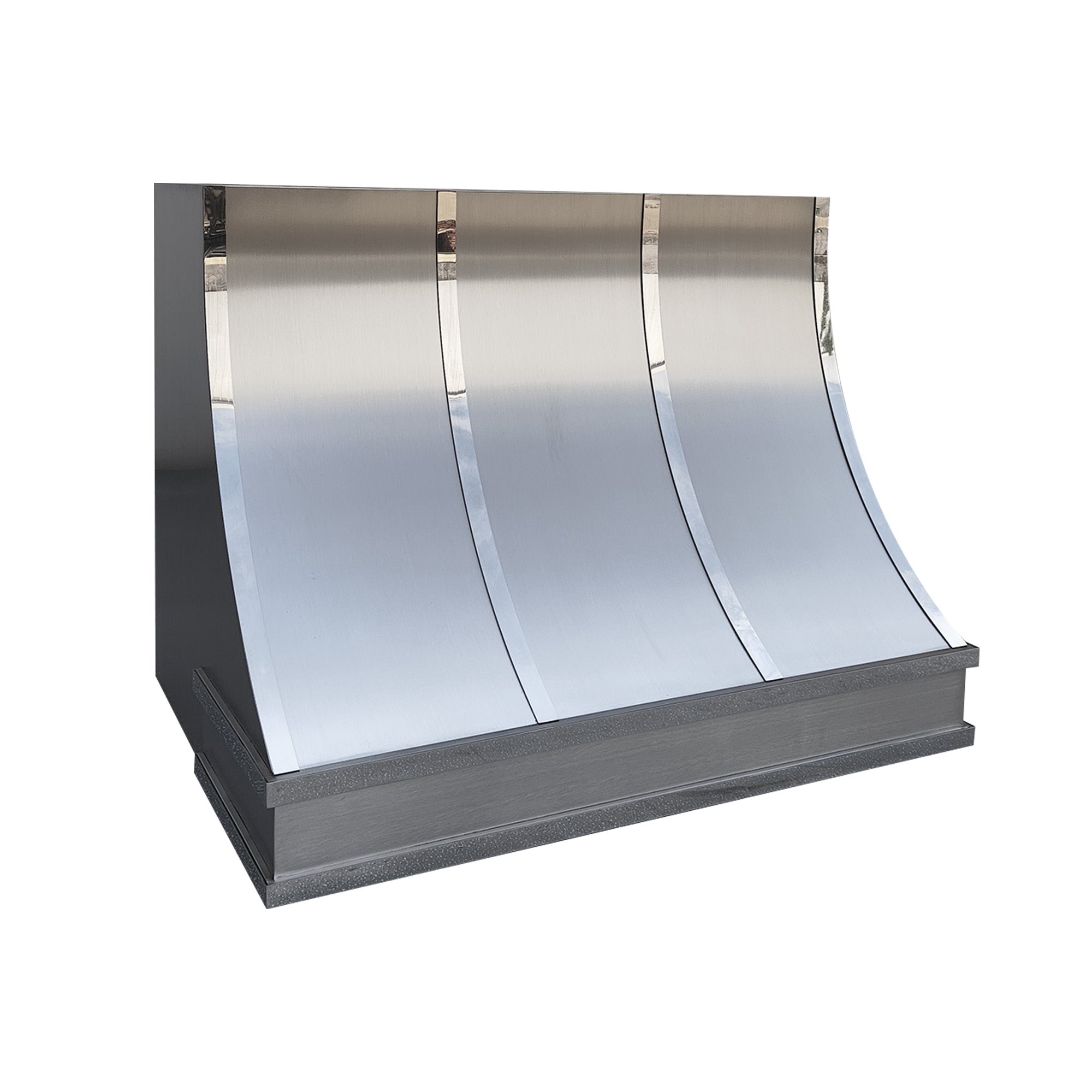 sleek minimalist stainless steel vent hood with polished straps side view