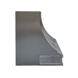 sleek minimalist stainless steel vent hood with polished straps side view