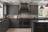 dark copper range hood used in modern kitchen