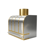 half curved stainless steel range hood with brass straps