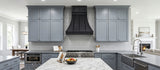 matte black stainless steel range hood with refine curve and straps 