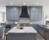 matte black stainless steel range hood with refine curve and straps 