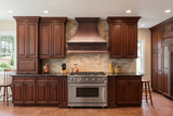 transitional kitchen with copper range hood design 
