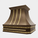 antique brushed brass range hood with refine curved design for farmhouse kitchen