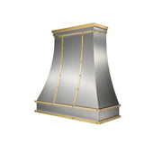 refine curved stainless steel vent hood with brushed finish, fingerprint resistance and easy to clean